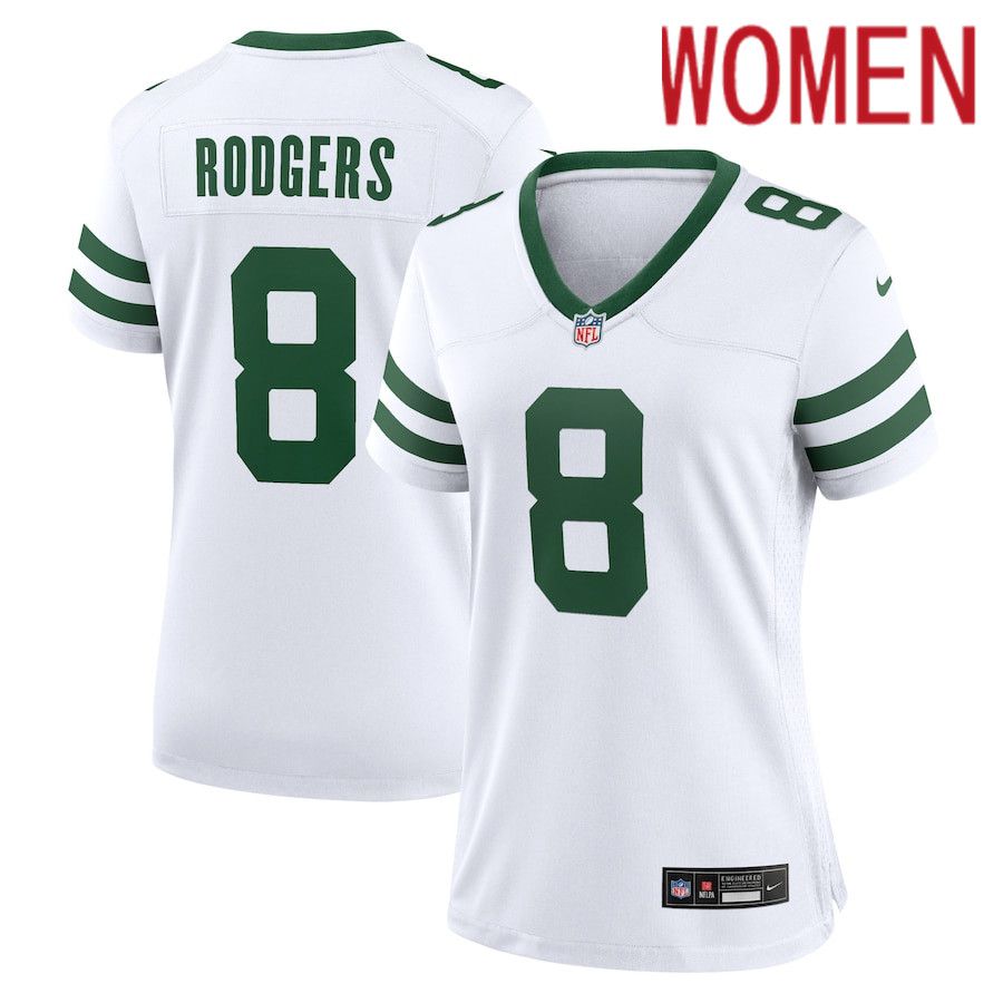 Women New York Jets #8 Aaron Rodgers Nike Legacy White Game NFL Jersey->->Women Jersey